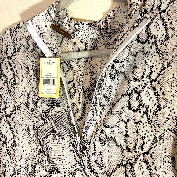 Stetson white snake Pocket Mock Neck A Line Dress. - Picture 2 of 6